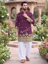 Sangeet Prince Rayon Crush Embroidery Short Mens Kurta